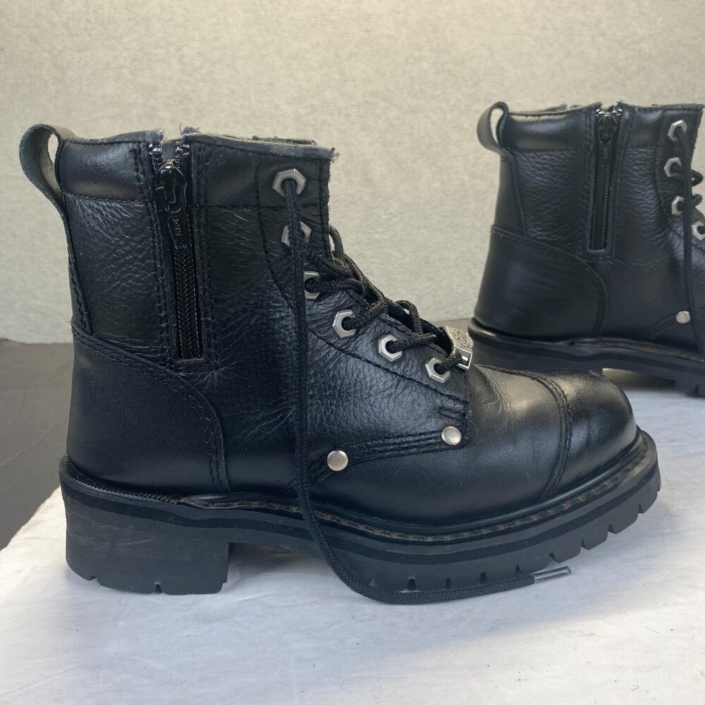 River Road Chunky Motorcycle Booties Size 6 Black Leather Double Zip Biker Boots - Picture 12 of 15